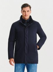 PAKO LORENTE – Granatowa kurtka z odpinanym kołnierzem. Kurtki męskie Pako Lorente, na jesień, bez wzorów, bez kaptura. Za 349.99 zł.