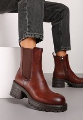 Brązowe Botki w Stylu Sztybletów na Obcasie z Elastyczną Wstawką Rexanora. Brązowe botki damskie Born2be, na jesień, z jeansu, eleganckie, bez obcasa, na obcasie, bez zapięcia. Za 159.99 zł.