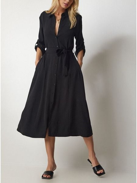 Milan Kiss Sukienka w kolorze czarnym rozmiar: M. Czarne sukienki damskie Milan Kiss, m, bez wzorów, z tkaniny, bez kołnierzyka, bez ramiączek, midi. Za 173.99 zł.