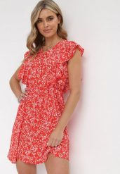 Czerwona Sukienka Astepheme. Czerwone sukienki damskie Born2be, l, w ażurowe wzory, bez kołnierzyka, bez ramiączek, mini. W wyprzedaży za 79.99 zł.