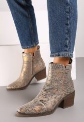 Żółte Botki w Stylu Kowbojek na Obcasie z Nitami Ferida. Żółte botki damskie Born2be, z jeansu, bez obcasa, na obcasie, bez zapięcia. Za 169.99 zł.
