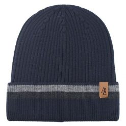 Jesienno-Zimowa Czapka (beanie) – Alties - Granatowa z Paskiem. Niebieskie czapki męskie Alties, na zimę, bez wzorów, z dzianiny, sportowe. Za 59.00 zł.