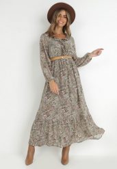 Jasnozielona Sukienka z Falbanką przy Dekolcie w Ornamentalny Wzór isha. Zielone sukienki damskie Born2be, na co dzień, l, bez wzorów, eleganckie, bez kołnierzyka, bez ramiączek, maxi, rozkloszowane. W wyprzedaży za 119.99 zł.