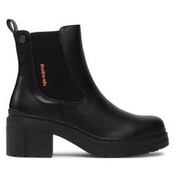 Botki Refresh. Czarne botki damskie Refresh, bez obcasa, na słupku, bez zapięcia. Za 249.99 zł.