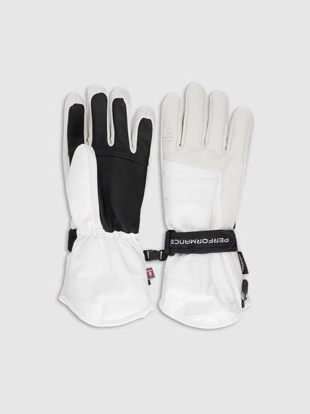 4F Rękawiczki narciarskie Primaloft Gold damskie - białe S. Białe rękawiczki damskie 4f, bez wzorów, z materiału. Za 399.99 zł.