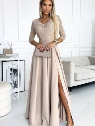 Sukienka Model Amber 309-10 Beige - Numoco. Brązowe sukienki damskie Numoco, na co dzień, l, bez wzorów, z elastanu, eleganckie, bez kołnierzyka, plus size, bez ramiączek, maxi, proste. Za 726.43 zł.