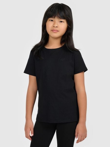 4F T-shirt gładki dziewczęcy - czarny 122 (6-7 lat). Czarne koszulki dziewczęce 4f, bez wzorów, z bawełny, bez ramiączek. Za 29.99 zł.