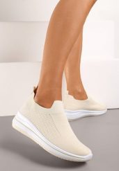 Beżowe Casualowe Buty Sportowe na Płaskiej Podeszwie bez Zapięcia Adalora. Brązowe buty sportowe na co dzień damskie Renee, bez wzorów, z jeansu. Za 39.99 zł.