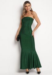 Zielona Sukienka Maxi Bez Ramiączek Zdobiona Metaliczną Nicią Bergena. Zielone sukienki damskie Born2be, na imprezę, l, z aplikacjami, eleganckie, bez kołnierzyka, bez ramiączek, maxi. W wyprzedaży za 135.99 zł.