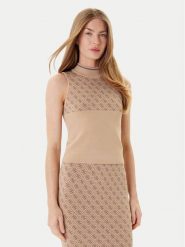 Guess Bluzka W3YR26 Z37K0 Beżowy Slim Fit. Brązowe bluzki damskie Guess, xs, z aplikacjami, z wiskozy, bez ramiączek. Za 182.99 zł.