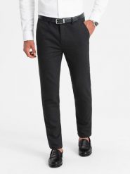 Męskie klasyczne spodnie chino z delikatną teksturą - czarne V5 OM-PACP-0188 - XXL. Czarne spodnie materiałowe męskie Ombre Clothing, bez wzorów, z bawełny, klasyczne. W wyprzedaży za 159.99 zł.