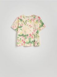 T-shirt z nadrukiem - wielobarwny. T-shirty damskie Reserved, l, bez wzorów, z bawełny, bez kołnierzyka. W wyprzedaży za 27.99 zł.