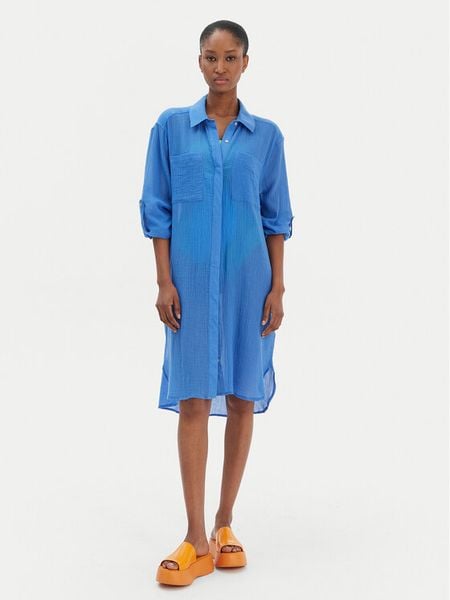 Seafolly Koszula Crinkle 55536-CU Niebieski Relaxed Fit. Niebieskie koszule damskie Seafolly, m, bez wzorów, z bawełny, bez kołnierzyka, bez ramiączek. Za 429.99 zł.