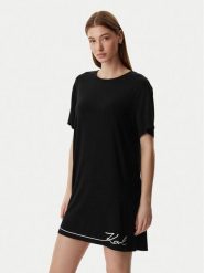 KARL LAGERFELD Koszula nocna B1W45009 Czarny Regular Fit. Czarne koszule nocne damskie Karl Lagerfeld, bez wzorów, z wiskozy. Za 429.99 zł.