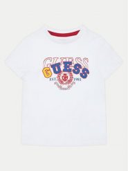 Guess T-Shirt N5RI00 K8HM4 Biały Regular Fit. Białe t-shirty chłopięce Guess, z aplikacjami, z bawełny, bez ramiączek. Za 49.99 zł.
