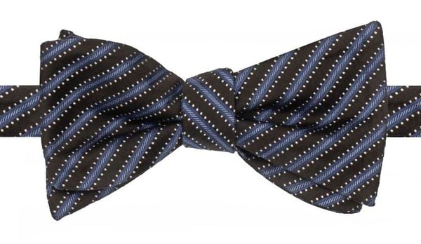 Jedwabna Mucha Wiązana - His Story - Brąz i Niebieski, Paski. Niebieskie krawaty i muchy męskie His Story, z aplikacjami, z jedwabiu, eleganckie. Za 99.00 zł.