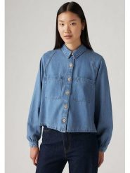 Levi's Bluzka dżinsowa w kolorze niebieskim rozmiar: XS. Niebieskie bluzki damskie Levi's, s, bez wzorów, z bawełny, bez kołnierzyka, bez ramiączek. Za 137.95 zł.