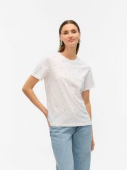 Vero Moda Koszulka w kolorze białym rozmiar: XS. Białe bluzki damskie Vero Moda, xs, bez wzorów, z bawełny, bez kołnierzyka, bez ramiączek. Za 32.98 zł.