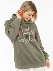 Zwillingsherz Bluza "Dog Life" w kolorze khaki rozmiar: L/XL. Brązowe bluzy z kapturem damskie Zwillingsherz, l. Za 187.52 zł.