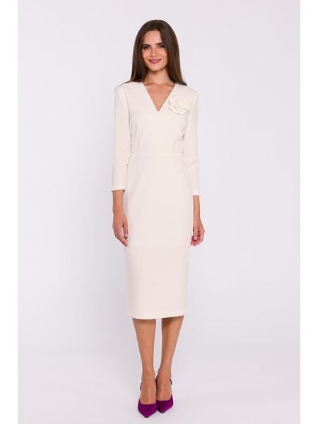 Stylove Sukienka w kolorze kremowym rozmiar: XL. Brązowe sukienki damskie Stylove, na co dzień, xl, z aplikacjami, bez kołnierzyka, bez ramiączek, maxi, proste. Za 279.78 zł.