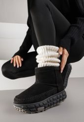 Czarne Śniegowce na Platformie Ozdobionej Tłoczeniem Apinelle. Czarne śniegowce damskie Renee, z jeansu. Za 69.99 zł.