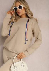 Beżowa Bawełniana Bluza z Sznurkami i Kapturem Tyche. Brązowe bluzy z kapturem damskie Renee, z bawełny. Za 89.99 zł.