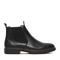 Botki Rieker. Czarne buty zimowe męskie Rieker, bez zapięcia. Za 439.99 zł.