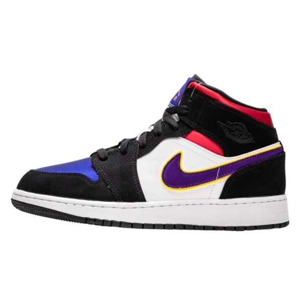Buty do chodzenia dla dorosłych Air Jordan 1 Mid Lakers Top 3. Fioletowe topy sportowe damskie Jordan, bez wzorów, ze skóry, bez ramiączek. Za 859.49 zł.