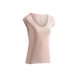 Koszulka krótki rękaw slim Gym & Pilates 500 damska. Czerwone bluzki sportowe damskie DOMYOS, xl, bez wzorów, z bawełny, bez kołnierzyka. W wyprzedaży za 19.99 zł.