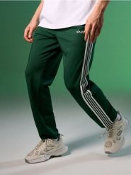 Spodnie sportowe straight leg z lampasami - zielony. Zielone spodnie sportowe męskie Sinsay. Za 59.99 zł.