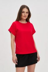 Bawełniany t-shirt czerwony. Czerwone t-shirty damskie MOODO, l, bez wzorów, z bawełny, bez kołnierzyka. Za 49.99 zł.