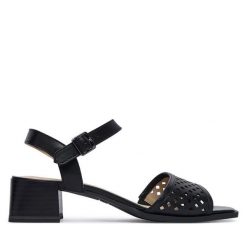 Sandały Caprice. Czarne sandały damskie Caprice, bez wzorów, bez obcasa, na słupku. Za 329.99 zł.