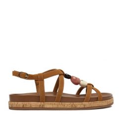Sandały JENNY. Brązowe sandały damskie Jenny, bez wzorów, bez obcasa, na płaskiej podeszwie. Za 119.99 zł.