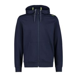 Bluza z kapturem zapinana na zamek błyskawiczny CMP. Niebieskie bluzy sportowe męskie CMP, bez wzorów, sportowe, bez kołnierzyka, bez ramiączek. Za 297.70 zł.
