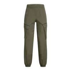 Spodnie cargo damskie Under Armour Unstoppable. Czarne spodnie materiałowe damskie Under Armour, bez wzorów, z dżerseju. Za 377.38 zł.