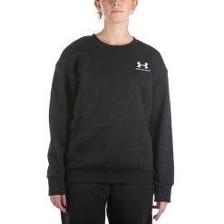 Under Armor Essential Czarna Bluza Fleece Damska. Czarne bluzy bez kaptura damskie Under Armour, s, bez wzorów, z bawełny, bez ramiączek, bez kaptura. Za 278.35 zł.