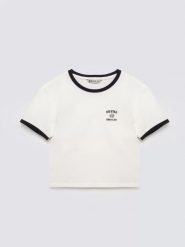 Koszulka dziewczęca z kontrastowym wykoŅczeniem biała Lillia 100. Białe koszulki dziewczęce Big Star, m, bez wzorów, z dzianiny, bez ramiączek. Za 59.99 zł.