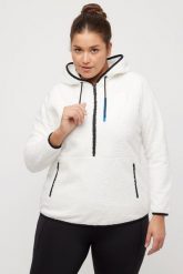 Damskie Polarowa bluza nadrukowane współrzędne zasuwane kieszenie długie rękawy. Białe bluzy z kapturem damskie Ulla Popken, plus size, z materiału. Za 279.99 zł.