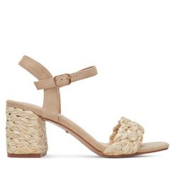 Sandały DeeZee. Brązowe sandały damskie DeeZee, bez wzorów, bez obcasa, na słupku. Za 129.99 zł.