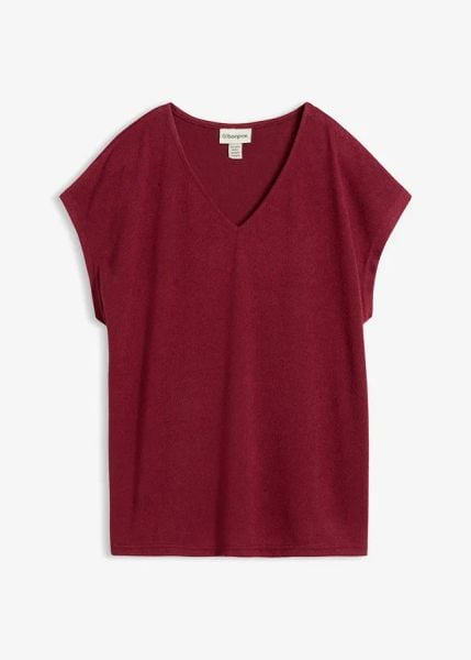 Koszulka oversize w optyce dzianiny. Brązowe bluzki damskie bonprix, bez wzorów, z dzianiny, bez kołnierzyka, bez ramiączek. Za 94.99 zł.