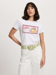 Cross Jeans Koszulka w kolorze białym rozmiar: L. Białe bluzki damskie Cross Jeans, l, bez wzorów, z jeansu, bez kołnierzyka, bez ramiączek. Za 66.00 zł.