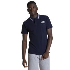 Męska koszulka polo z krótkim rękawem Summer Basic. Niebieskie koszulki polo męskie LEONE 1947 APPAREL, l, bez wzorów, z tkaniny, bez ramiączek. Za 98.51 zł.