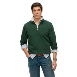 Sweter z kołnierzem typu camionneur Superdry Preppy. Zielone swetry męskie Superdry., na zimę, m, bez wzorów, bez kołnierzyka. Za 327.70 zł.