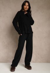 Czarny Komplet Oversize z Dzianiny z Wełną Sweter i Szerokie Spodnie Alenria. Czarne spodnie materiałowe damskie Renee, bez wzorów, z dzianiny, eleganckie. Za 139.99 zł.