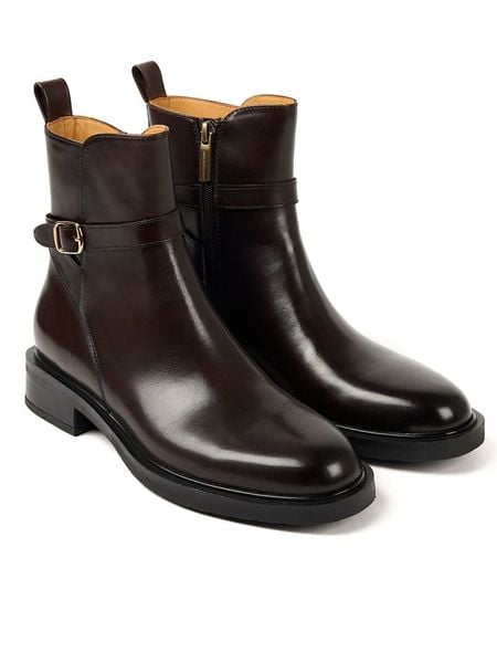 British Passport Skórzane botki w kolorze brązowym rozmiar: 36. Brązowe botki damskie British Passport, bez obcasa, bez zapięcia. Za 469.99 zł.