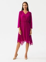 Stylove Sukienka w kolorze różowym rozmiar: L. Różowe sukienki damskie Stylove, na co dzień, l, bez wzorów, z asymetrycznym kołnierzem, bez ramiączek, midi, asymetryczne. Za 262.91 zł.