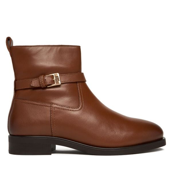 Botki Tommy Hilfiger. Brązowe botki damskie Tommy Hilfiger, bez obcasa, na płaskiej podeszwie, bez zapięcia. Za 559.99 zł.