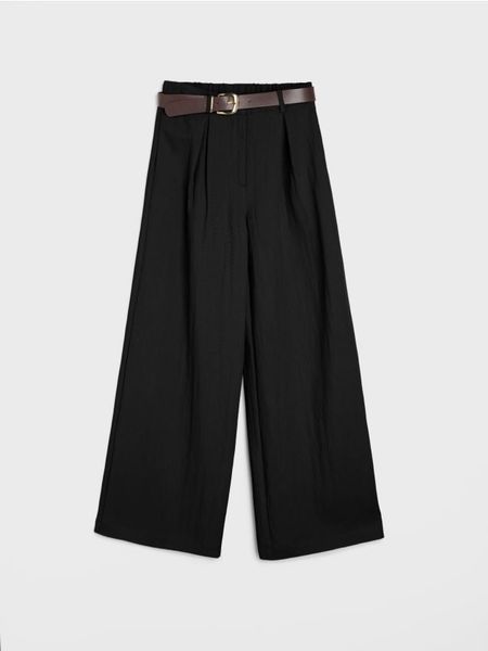 Spodnie wide leg z paskiem z domieszką wiskozy - czarny. Czarne spodnie materiałowe damskie Sinsay, bez wzorów, z wiskozy. Za 59.99 zł.