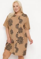 Jasnobrązowa Bawełniana Sukienka z Krótkim Rękawem z Kieszeniami i Guzikami Bellilla. Brązowe sukienki damskie Born2be, do pracy, plus size, bez wzorów, z bawełny, biznesowe, bez kołnierzyka, plus size, bez ramiączek, mini, dopasowane. Za 79.99 zł.