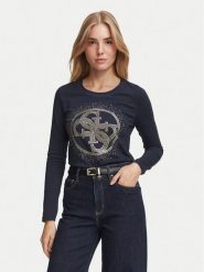 Guess Bluzka W6BI58 K7388 Granatowy Slim Fit. Niebieskie bluzki damskie Guess, xl, z aplikacjami, z bawełny, bez kołnierzyka, bez ramiączek. Za 234.99 zł.